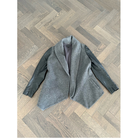 Theory Jackets & Blazers - Theory Wool Blend Jacket Size M Gray with Leather Sleeves